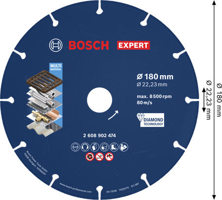 Diamantový řezný kotouč Bosch EXPERT Metal 180 x 22,23 mm.